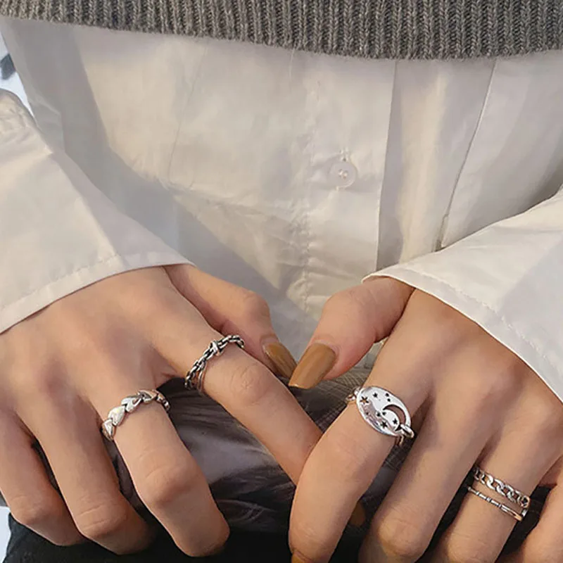 

Foxanry 925 Sterling Silver LOVE Heart Rings for Women New Trends Creative Chain Cross Geometric Thai Silver Party Jewelry Gifts