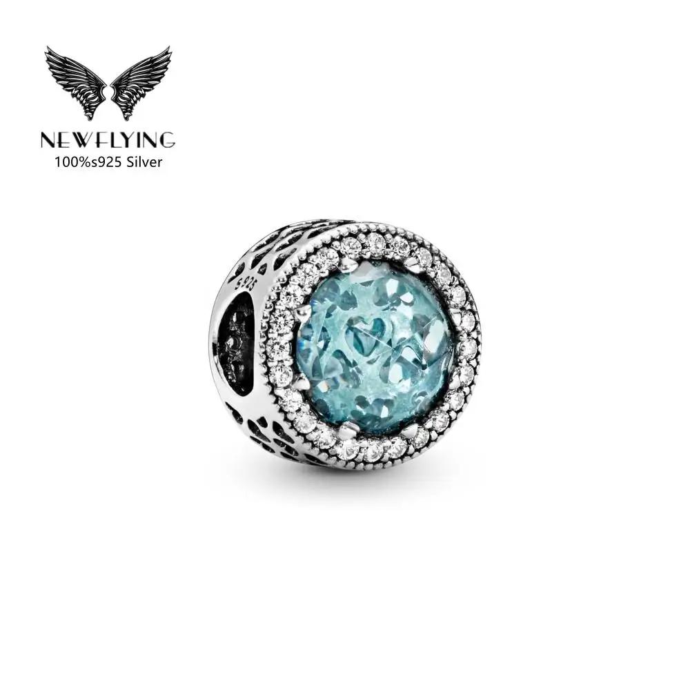 

925 Sterling Silver Crystal Sparkling Glacier Blue Charm for Jewelry Making Women