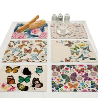 butterfly flowers linen decorative print placemats for dinner table mat flower design kitchen nordic accessories drink coasters