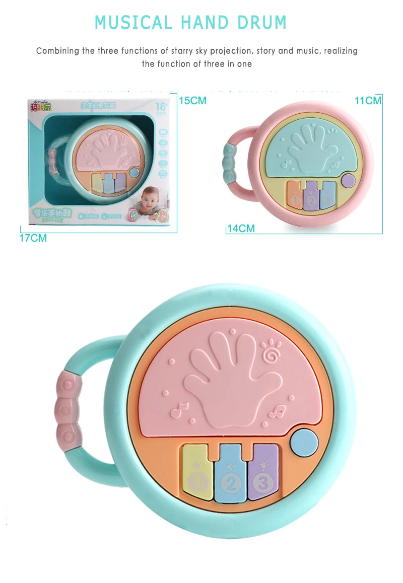 

2021 0-3Y New 10 Colors Newborn Baby Toy With Musical Beat Drum Light Education Wisdom Children Ring A Bell For Baby Kids Gift