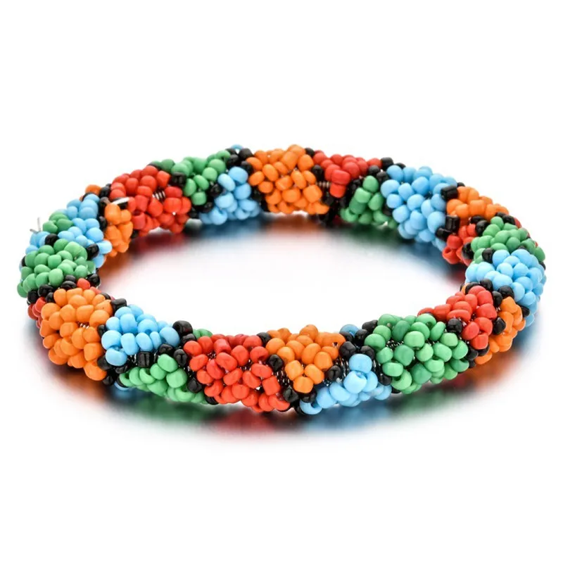 

Bohemian Colored Rice Beads Bracelets Braided Elastic Weave Bead Strand Bracelets String Women Charm Bracelet Jewer Handmad New