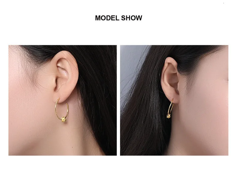 Чистое 925 пробы, серебряные золотые серьги-кольца цветок, большой круг, форма C, простые элегантные серьги для девочек, хорошее ювелирное изделие для женщин