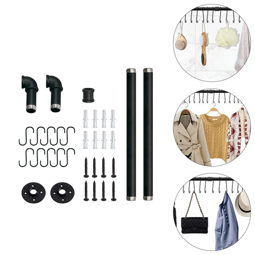 

1Pc Iron Kitchen Storage Rack Wall Mount Utensil Rack with Hooks (Black)