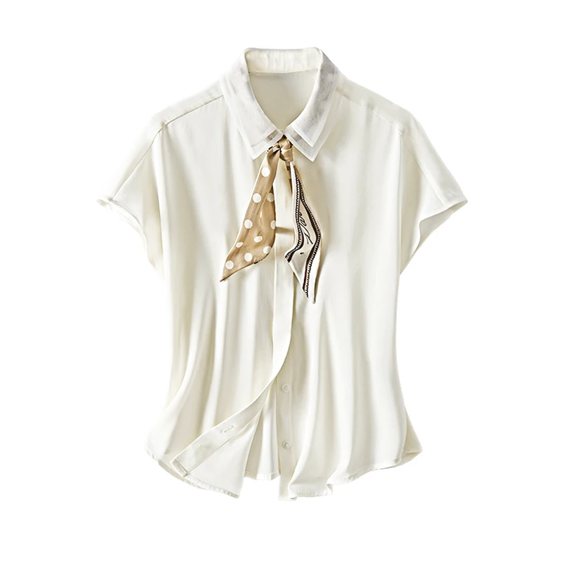 

Shuchan 90% Silk Double-layer Blouse Women Appliques Prairie Chic Solid Raglan Sleeve Single Breasted Designer Tops