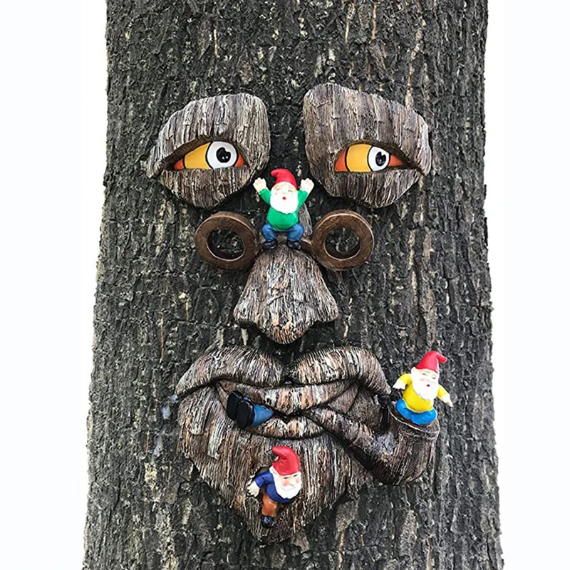 

Fun Tree Face Decoration Creative Dwarf Statue Whimsical Sculpture Garden Decoration Outdoor Courtyard Resin Crafts