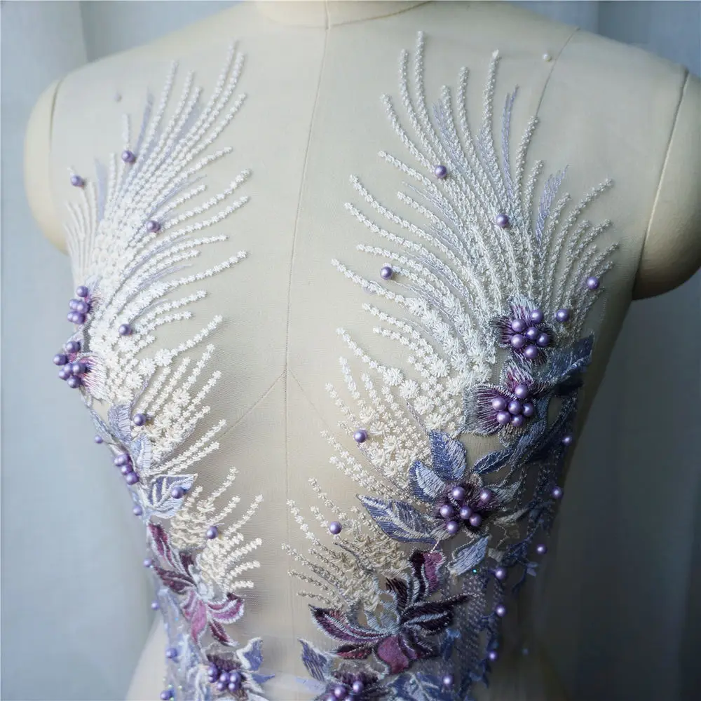 Фиолетовая кружевная ткань цветок кисточкой бусины Стразы вышитое платье