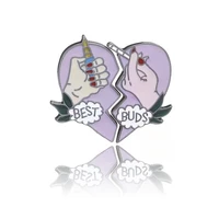 2pcsset fashion enamel heart brooches for women denim jacket purple heart pins best buds light a cigarette smoking badges