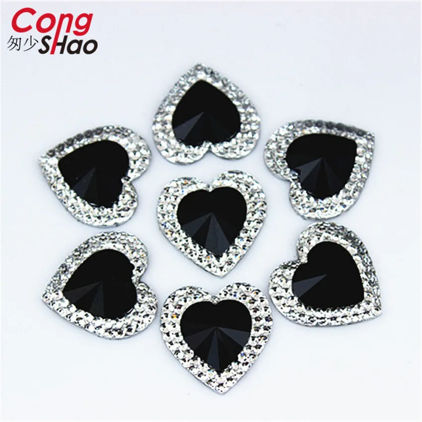 Cong Shao 50 шт. 16 мм цветные камни в форме сердца с плоской задней частью и стразы из