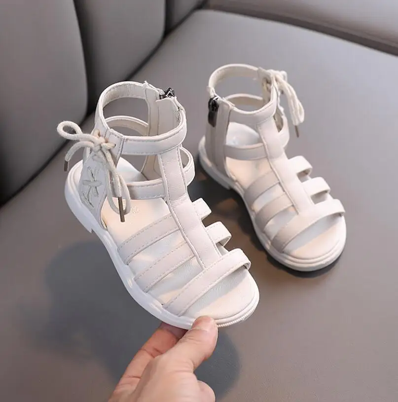 

Girls Sandals Soft Bottom Little Princess Shoes Summer New Children's High Roman Shoes Baby Princess Peep-toe Beach Shoes