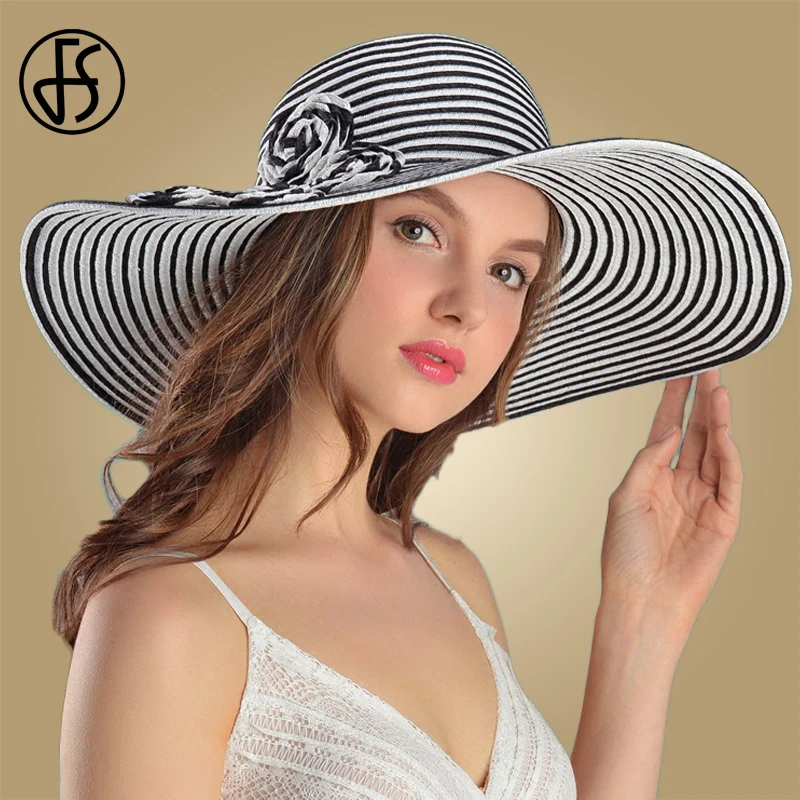Женская складывающаяся шляпа FS пляжная с широкими полями и цветами голубая или