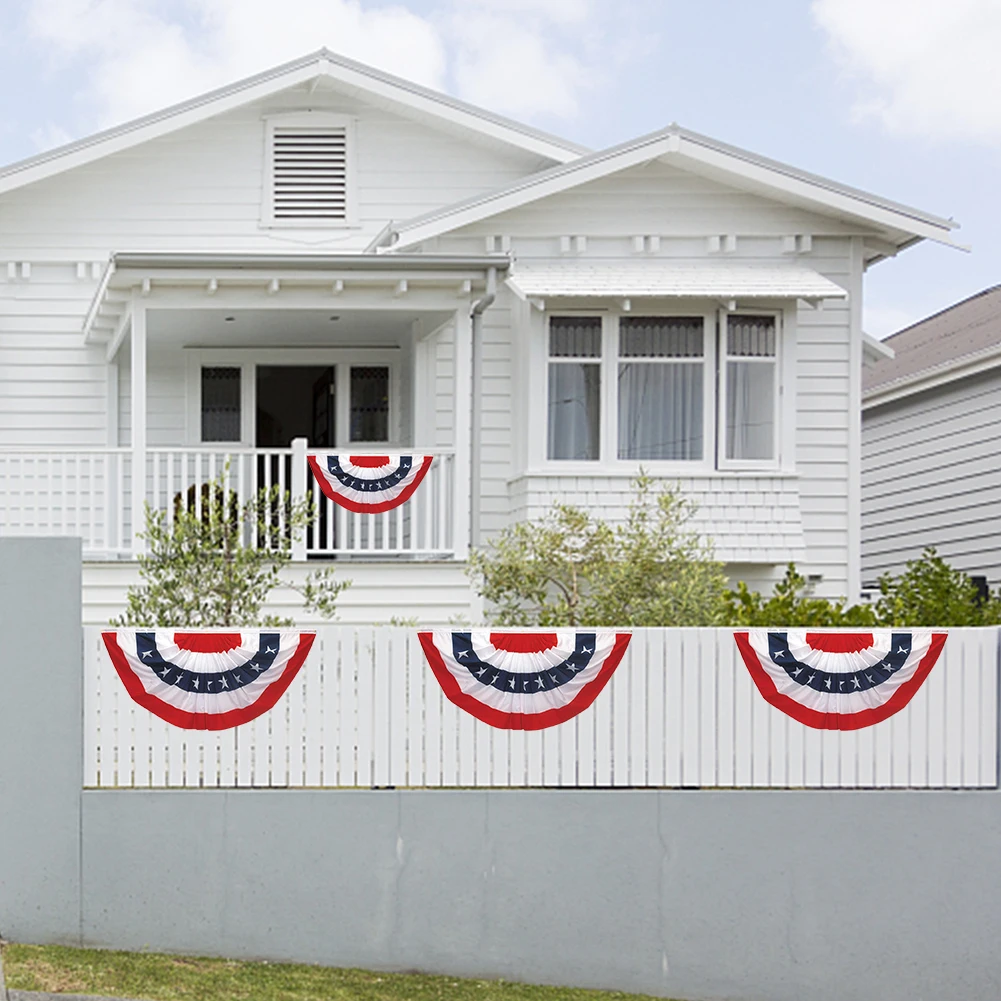 

2pcs 3x6ft Hanging United States Party Window Outdoor Decor Portable For 4th Of July American With Grommets Pleated Fan Flag