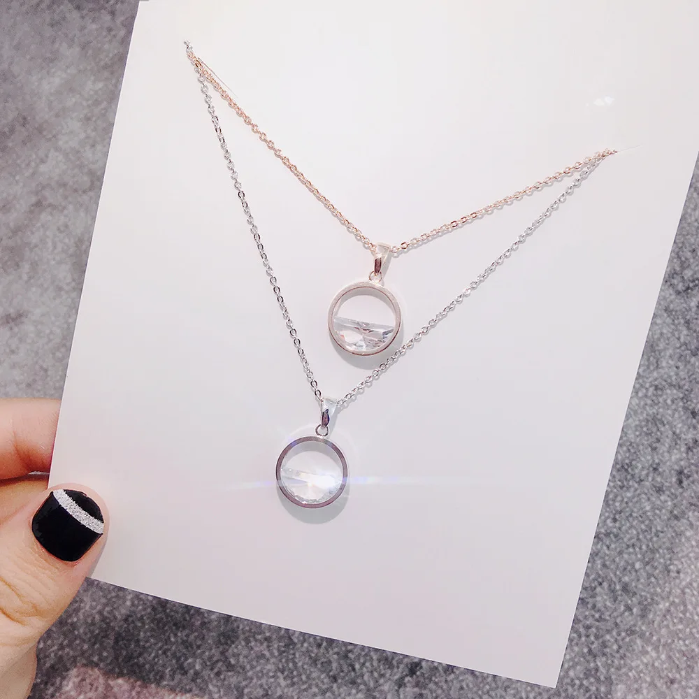 RE Мода Круглый Кристалл ожерелья воды Модный золотой цвет циркон цепочка до