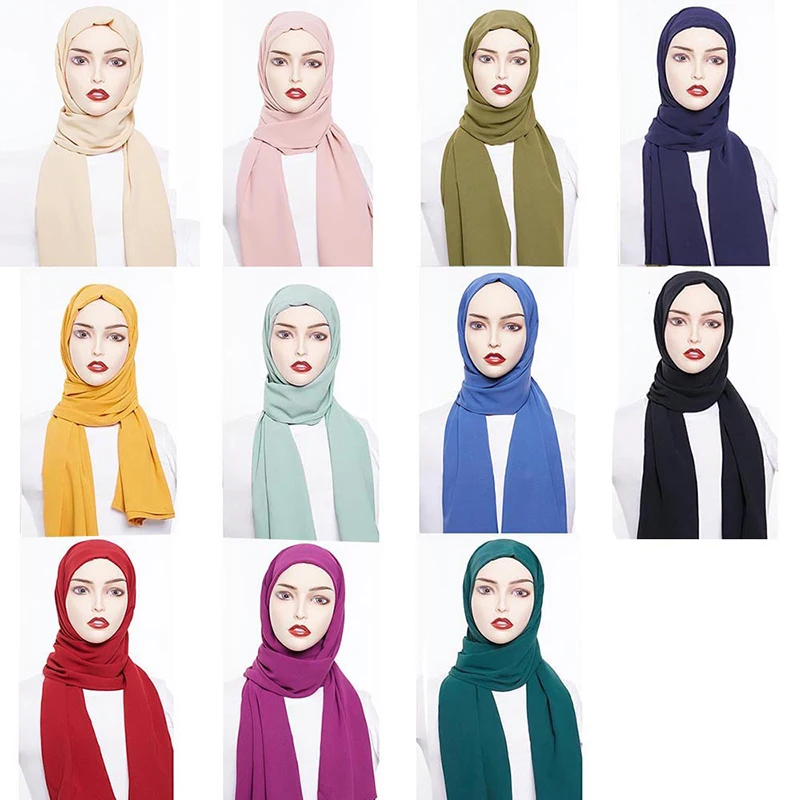 

Abaya Solid Color Chiffon Hijab Scarf Muslim Hijabs Turbans For Women Jilbab Hoofddoek Moslima Headscarf Foulard Femme Musulman