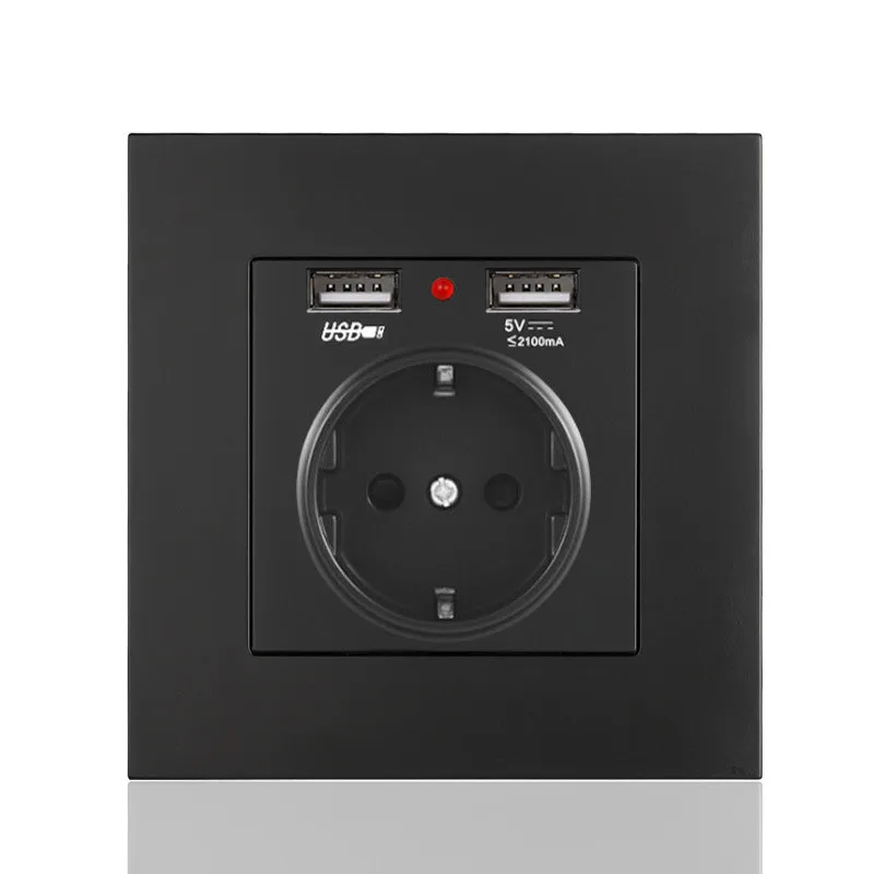 

European socket with double USB panel French German European standard German double USB socket 86 type concealed installation