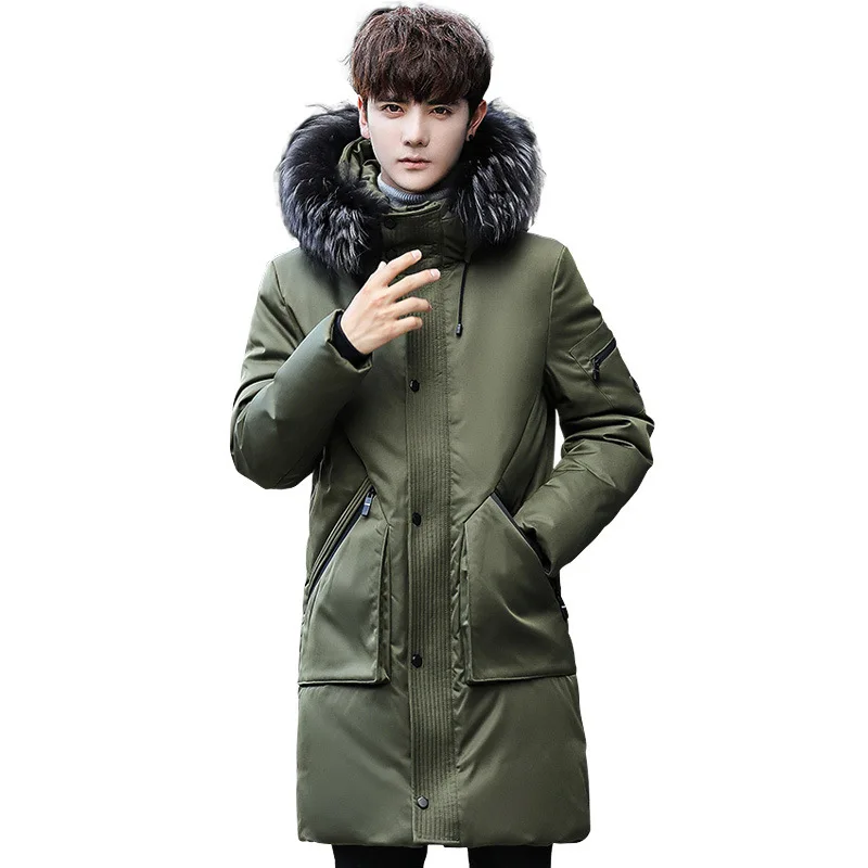 

2020 fashion winter new men mid length jacket hooded loose down padded handsome solid colour thickened padded coat