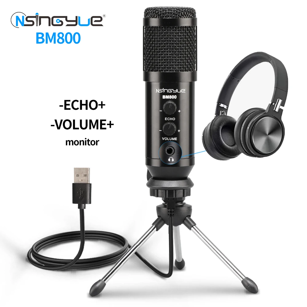 USB Microphone for Computer Gaming,Condense Mic with Echo and Monitoring, for PC Laptop Studio Recording Streaming,Plug and Play