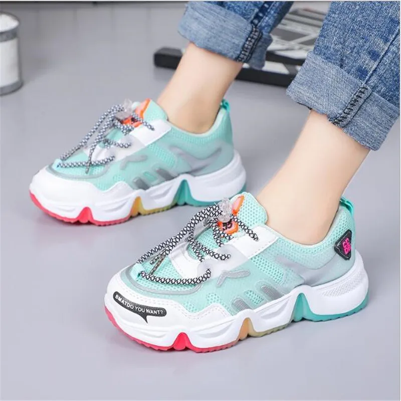 

2021 spring new children's sports shoes girl's fashion net leisure running shoes rainbow soled boys' soft soled sports shoes