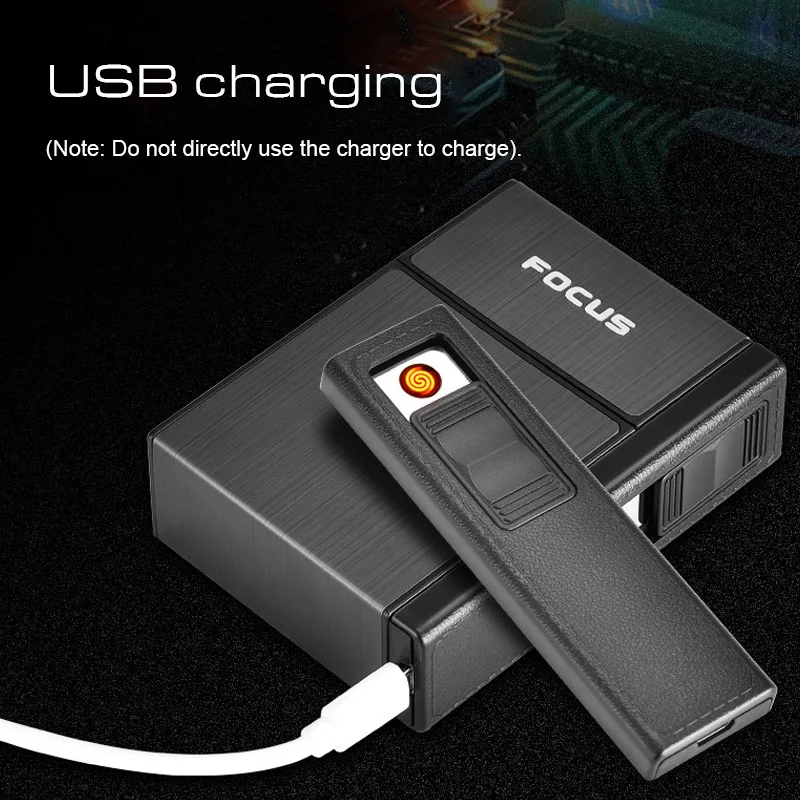 Металлический чехол для сигарет зажигалка USB Электронная Вольфрамовая турбо 20