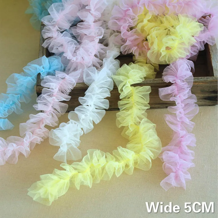 

5CM Wide Colorful 3D Fluffy Yarn Pleated Lace Applique Dress Hats Bags Sewing Trim Decorative Ribbon DIY Clothing Decoration