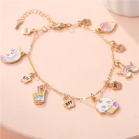korea sweet popular childrens bracelet bff rainbow unicorn alloy drop oil bracelet bracelet childrens gift