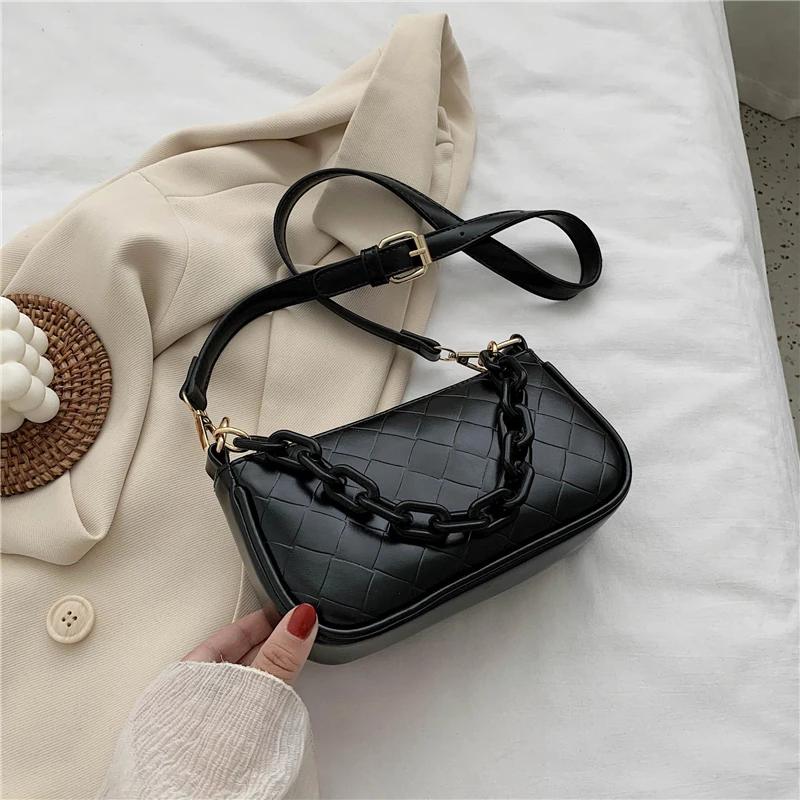 

Small Chain Shoulder Crossbody Bag for Women 2021 Fashion Solid Color Argyle PU Leather Messenger Bag Female Handbags and Purses