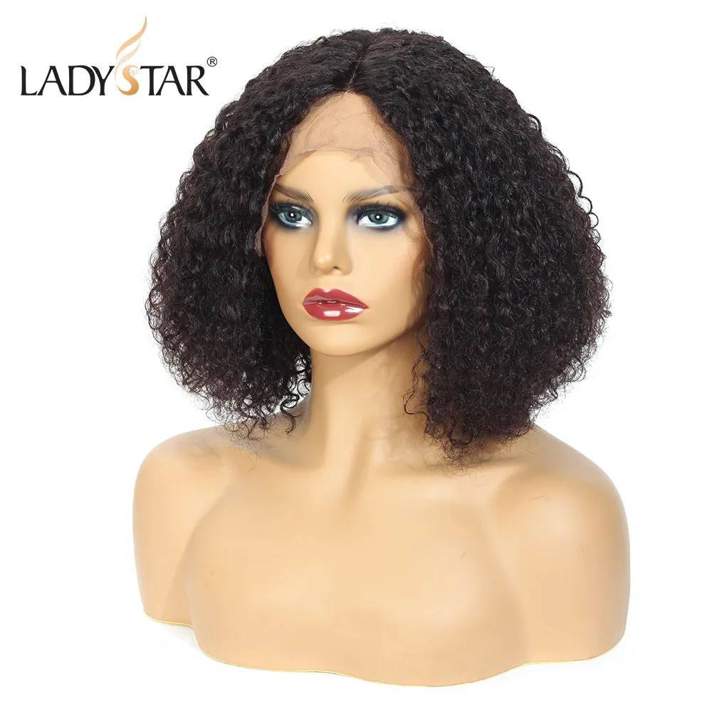 LADYSTAR афро кудрявый парик натуральные Т образные кружевные человеческие волосы