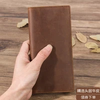 hand vintage long wallet leather crazy horse leather zipper handbag leather drivers license multifunctional youth wallet