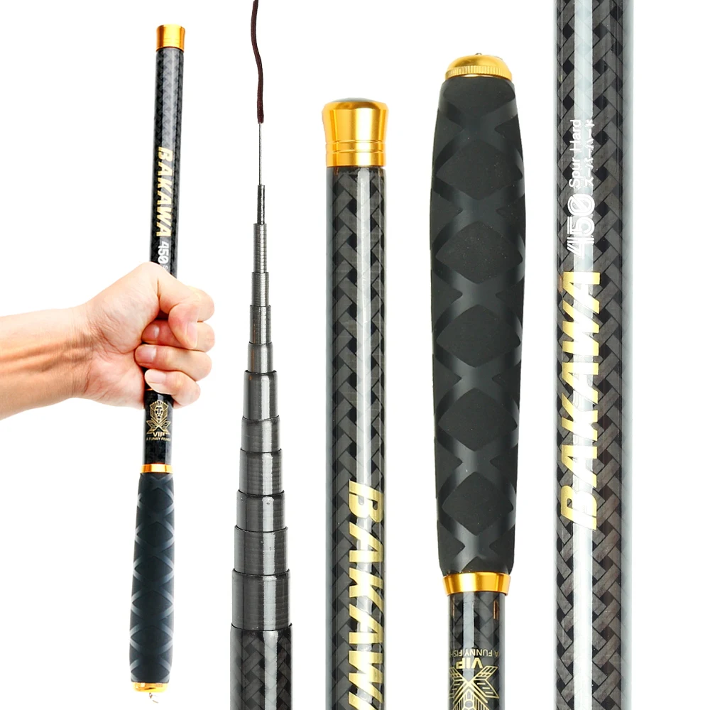 

BAKAWA Travel Portable High Quality 45CM Mini Telescopic Fishing Rod Stream Super Hard Carbon Fiber Carp Hand Pole 3.6M~7.2M