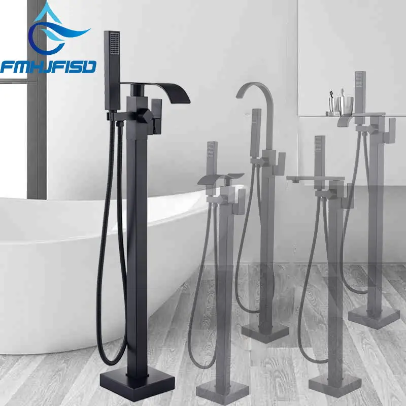 

Bathroom Black Brass Tub Faucet Floor Mounted Tub Filler W/ Hand Shower Mixet Spout Shower 5 Type To Choose