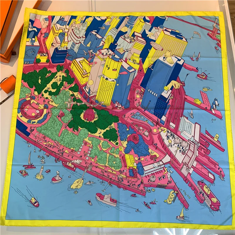 Шарф пляж и город 90 см плетеный саржевый шелковый шарф квадратная шаль брендовый