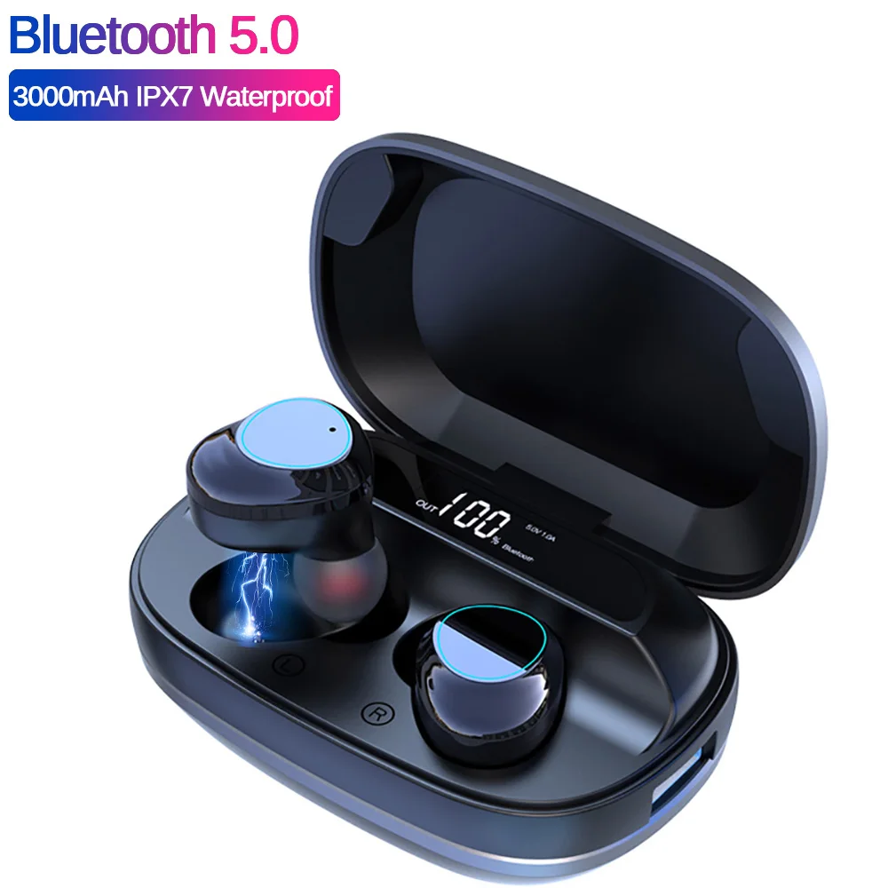 QCR TWS Bluetooth наушники 3000 мАч наушники зарядная коробка IPX7 водонепроницаемый тяжелый бас 6D стерео HiFi Звук светодиодный дисплей гарнитуры