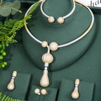 kellybola luxury high quality zircon geometry necklace earrings dubai noble bride wedding banquet top 4pcs jewelry set
