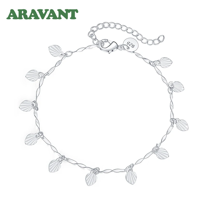 Браслеты на ногу из серебра 925 пробы с цепочкой и листьями для женщин девушек