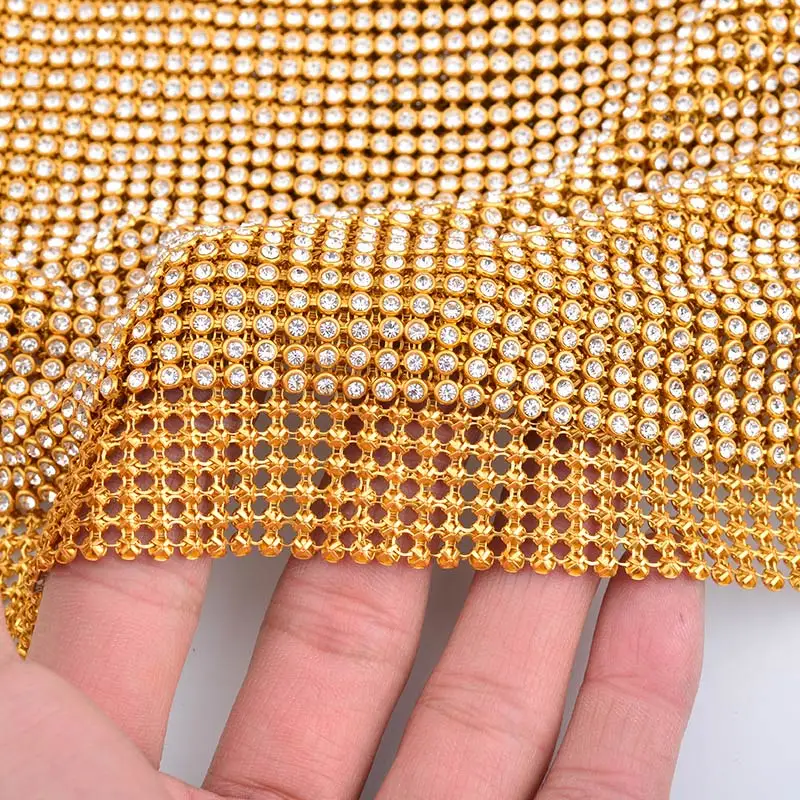 Gold JUNAO 45*120 см цветные хрустальные тканевые Стразы для шитья, сетка, алюминиевая металлическая отделка, стразы, аппликация со стразами для самостоятельного изготовления обуви под платье - Цвет: Gold
