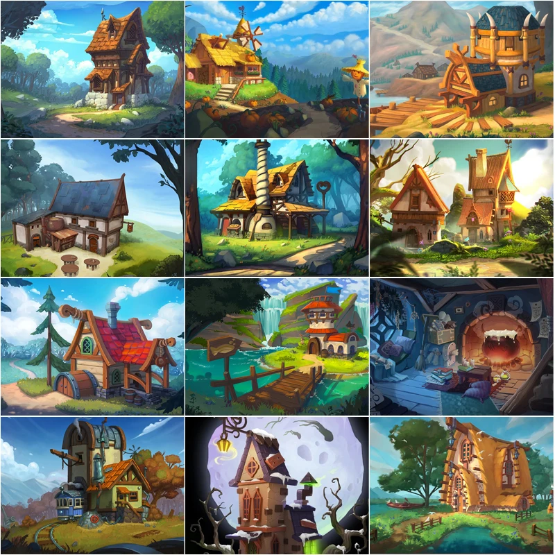 

Cabin Castle Mosaic Jewel Cross Stitch Cartoon Kids Room Decor Diamond Embroidery Adults Arts and Crafts Handmade Paint