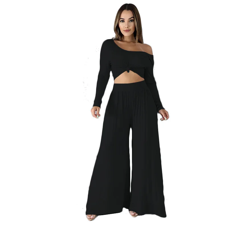 Летний стиль 2 шт. топ с открытыми плечами прямые штаны набор для женщин 2019