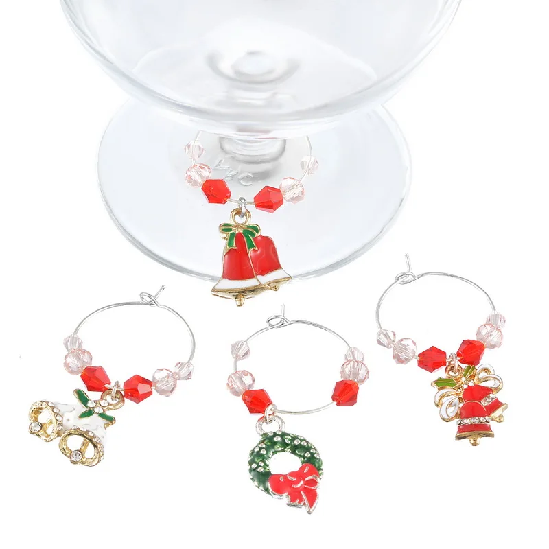 1Set/6PCs Red Enamel Charms Set Christmas Series Wine With Box For Table Decor Mixed New Year Gift | Украшения и аксессуары