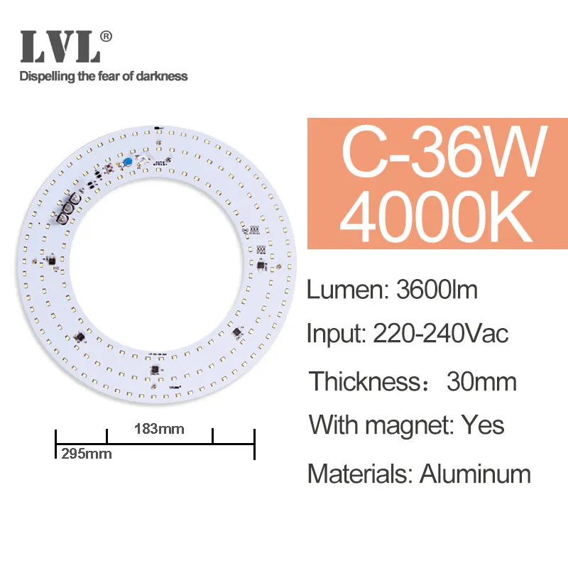 C-36W-4000K Светодиодный модуль светильник 220V 230V 240V 6W 10W 18W 25W 40W магнитное заменить лампы для проектора светильник ing источник для модернизации потолочный светильник - Цвет: C-36W-4000K