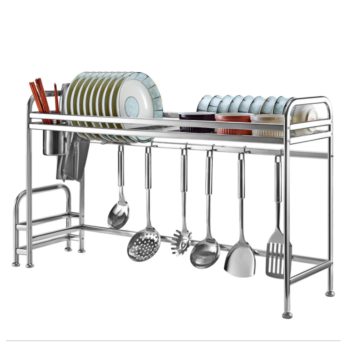 

Kitchen Stainless Steel Dish Drying Rack Over Single/Double Sink Expandable Kitchen Storage Drainer Plate Rack Utensil Holders
