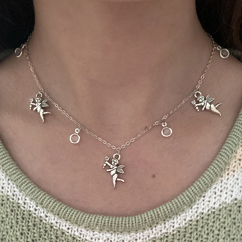 Простой стиль маленькие бусы Амур Ангел Чокер ожерелья для женщин 2020 Серебряный
