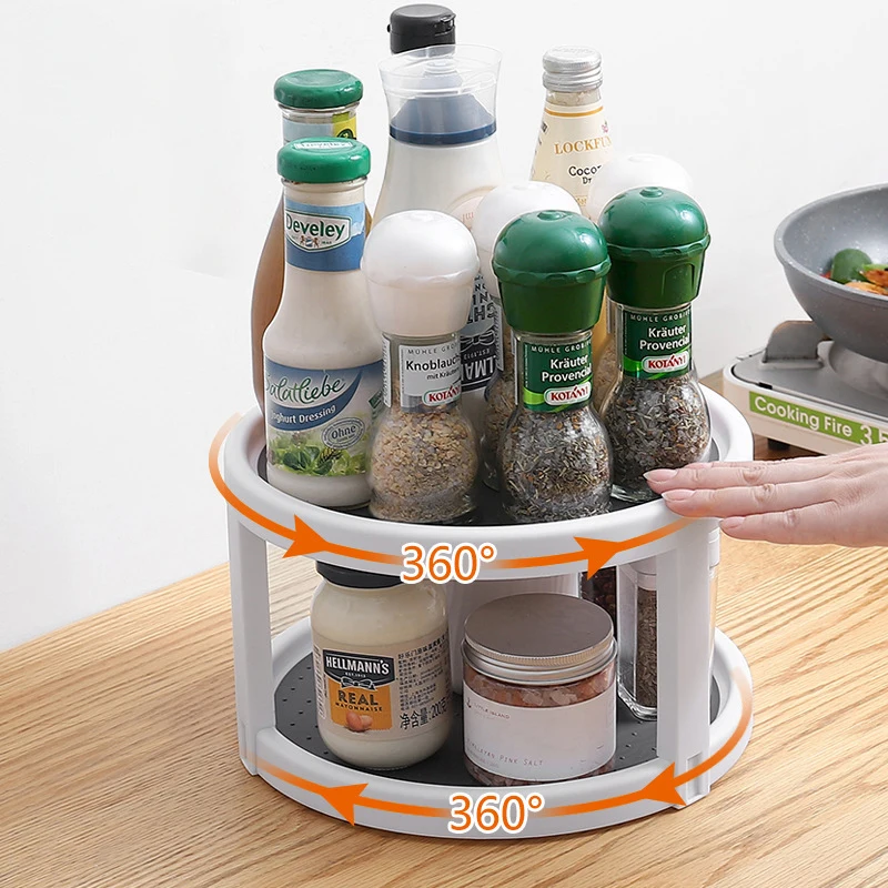 kitchen rotating seasoning holder twin turntable shelf spice organizer lazy susan non skid 2 tier pantry cabinet rack cabinets free global shipping