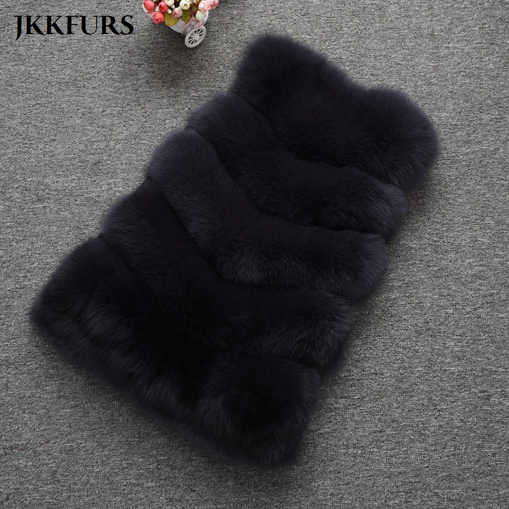 JKKFURS Новое поступление натуральный Лисий мех жилет женский Зимний натуральный мягкий натуральный мех длинный жилет модное пальто 5 рядов жилет S1571