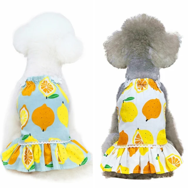 Pet Dog Dress Thin Dog Clothe Lemon Orange Print Puppy Skirt Clothing Princess Dresses For Poodle Teddy Chihuahua Summer Spring