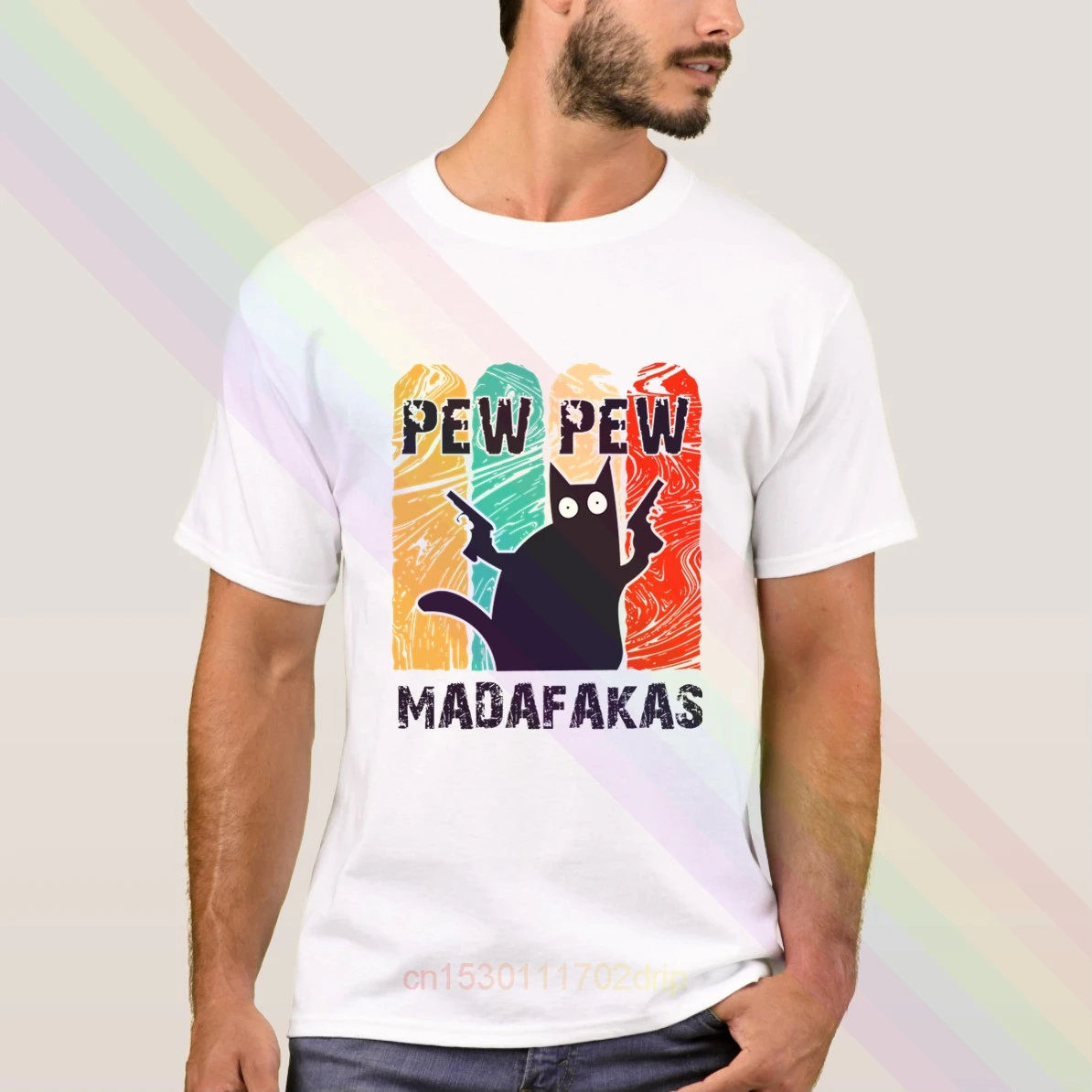 

Cat Pew Pew Madafakas Gangster With Gun Classic T-Shirt 2020 Newest Summer Men's Short Sleeve Popular Tees Shirt Tops Unisex