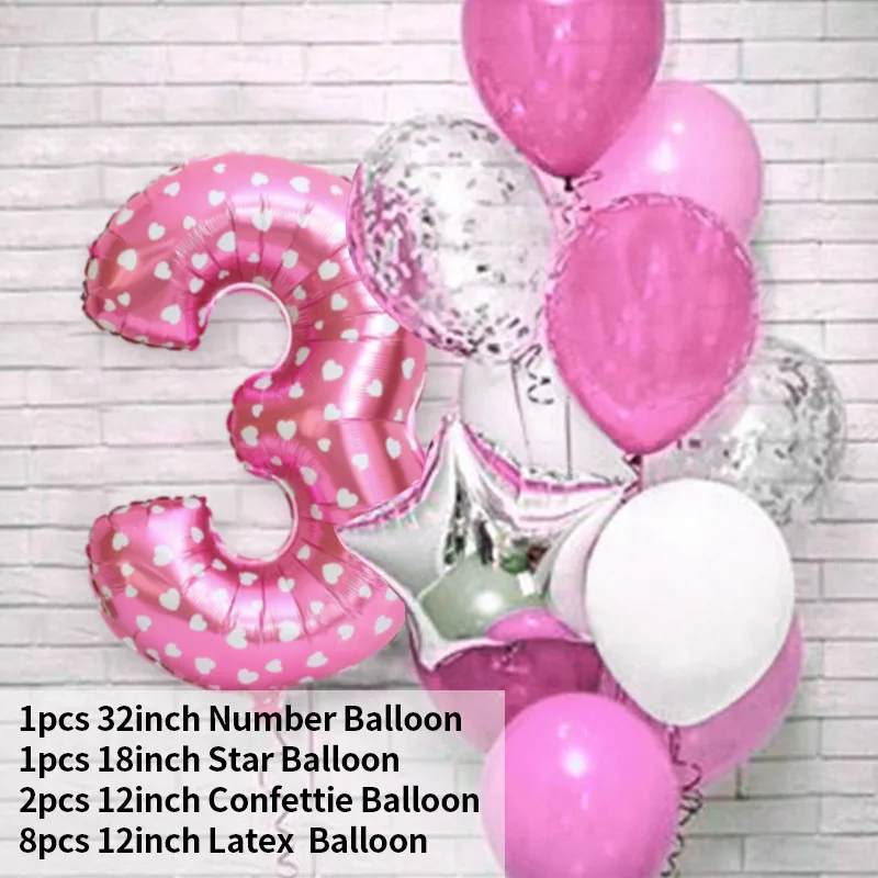 Розовая фольга с цифрами латекс воздушные шары 13 шт. украшения для дня рождения