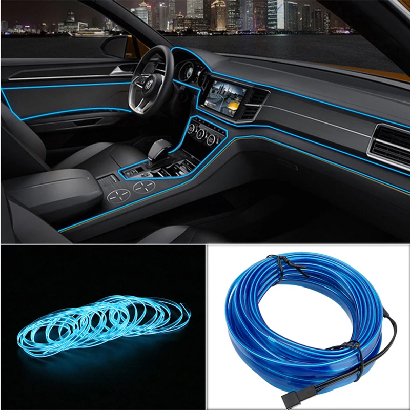

5m Car Interior Accessories Atmosphere lamp EL Cold Light Line With USB DIY Decorative Dash Board Console Auto LED Ambient Light