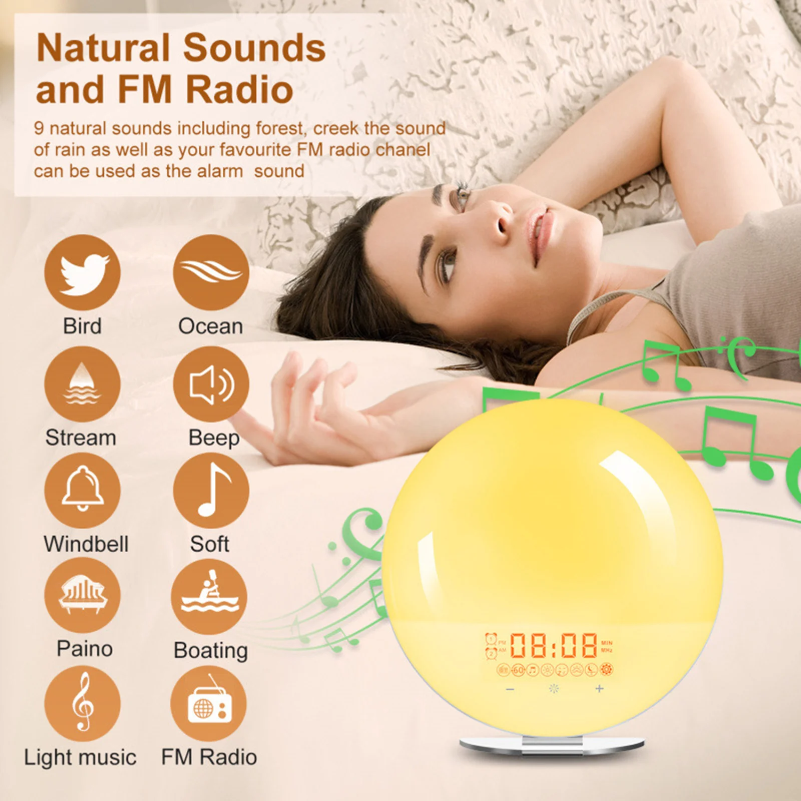 

Wake Up Light Atmosphere Light FM Radio Gift for Bedroom Bedside US