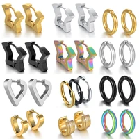 multi styles new fashion geometric polygon starheart hoop earrings for men women punk rock party male jewelry gift wholesale