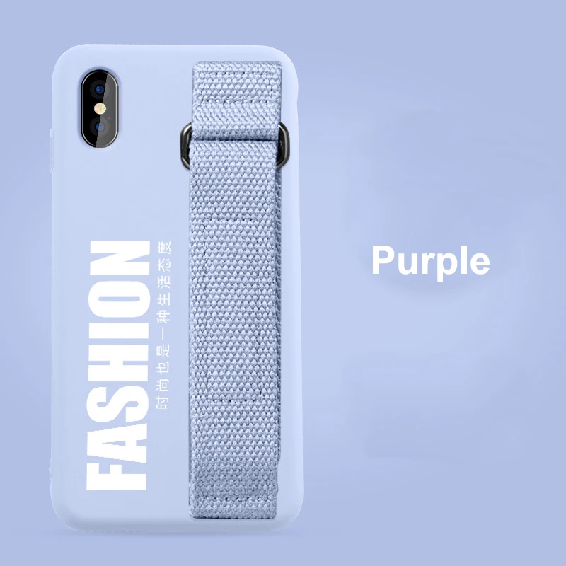 Purple Чехол для iPhone 11 Pro Max XS XR X 8 7 Plus 6 6s Чехол Мягкий матовый Силиконовый ремешок на запястье задняя крышка для Apple 11Pro Funda - Цвет: Purple