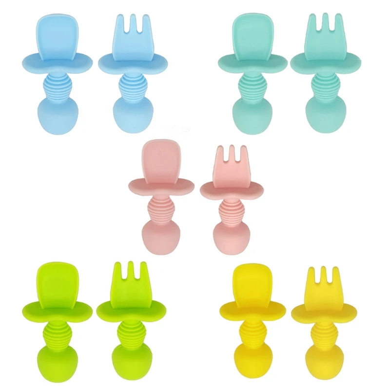 

2 Pcs Baby Silicone Spoon Fork Dinnerware Set BPA Free Feeding Food Tableware